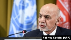 Afghan President Ashraf Ghani delivers a speech during the United Nations conference on Afghanistan at the UN Office in Geneva in 2018.