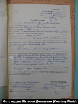 Довідка про реабілітацію Адама Долецького