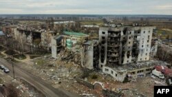 Urmările atacurilor rusești asupra orașului Borodianka, din nord vestul Kievului, în aprilie 2022.