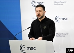 Володимир Зеленський під час виступу на конференції в Мюнхені, 15 лютого 2025 року