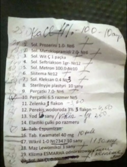 Hassanyň operasiýa üçin getirmeli zerur medisina serişdeleriniň sanawy