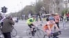 Serbian cycling protesters arrive in Budapest on April 5 on their two-week, 1,300 kilometer ride to the EU Parliament in Strasbourg, France.