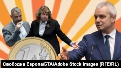 Колаж със снимки на лидера на „Възраждане“ Костадин Костадинов (вдясно) и председателите на бюджетната комисия и на парламента – Делян Добрев (ГЕРБ) и Наталия Киселова (БСП).