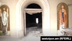 Շուշիի Սուրբ Ղազանչեցոց եկեղեցին ադրբեջանական հրթիռակոծությունից հետո։ Հոկտեմբեր, 2020