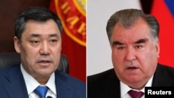 Gyrgyzystanyň prezidenti Sadyr Japarow (çepde) we Täjigistanyň prezidenti Emomali Rahmon