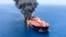AR SEA -- An oil tanker is seen after it was attacked at the Gulf of Oman, June 13, 2019