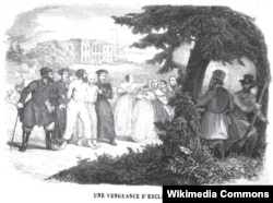 "Месть крепостных". Французская гравюра XIX века