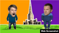 Із соціальних мереж у Росії видаляють пісню шоумена Семена Слепакова, присвячену «Олександру Петрову» і «Руслану Боширову». Скриншот із кліпу цієї пісні