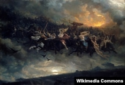 “Кудай Одиндин аң уулоосу”. 1872-ж. Петер Николай Арбо тарткан боёк сүрөт. 