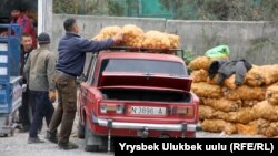 Кыргызстандык дыйкан картөшкө ташып жатат. Иллюстрациялык сүрөт.
