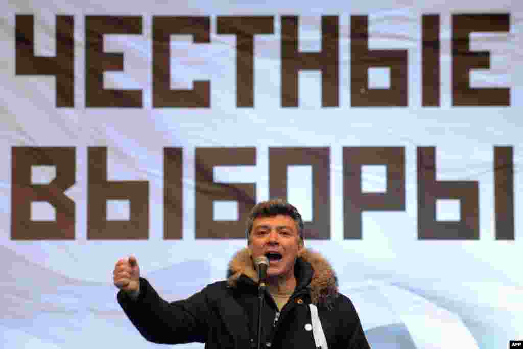 Nemtsov attends an opposition rally for fair parliamentary elections after alleged electoral fraud in 2011.
