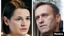 Belarusian opposition leader Svyatlana Tsikhanouskaya and Russian anti-corruption campaigner Aleksei Navalny (composite file photo)