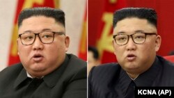 Колаж. Вляво е Ким Чен Ун, заснет на 8 февруари 2021, а вдясно - негова снимка, направена на 15 юни 2021 г.