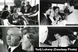 Колаж із чотирьох фото Юрія Лугового, на якому видно, як радянський журналіст атакує українського дисидента Петра Григоренка під час зустріч із міністром закордонних справ Канади Флорою Макдональд. Саміт НАТО, Оттава, жовтень 1979 року