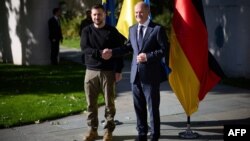 Գերմանիայի կանցլեր Օլաֆ Շոլցը Բեռլինում ընդունում է Ուկրաինայի նախագահ Վլադիմիր Զելենսկուն, 11-ը հոկտեմբերի, 2024թ.