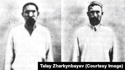 Мойдунбек (солдо), жөкөрү Жаңыбай Бабашбаев (оңдо) Оштогу сот учурунда. 1922-жыл.