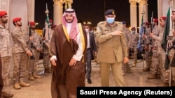 Pakistani Army Chief of Staff General Qamar Javed Bajwa is welcomed by Saudi Arabian Deputy Defense Minister Prince Khalid bin Salman, in Riyadh on August 17
