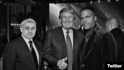 Хатамжон Кетмонов (слева) и  Дональд Трамп (в центре). Фотомонтаж, опубликованный на лже-аккаунте кандидата.