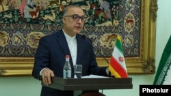 Armenia - Outgoing Iranian Ambassador Mehdi Sobhani speaks at a press conference in Yerevan, September 26, 2025.