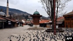Bas Carsija, the most popular square in Sarajevo's historic center, is seen deserted on March 22.