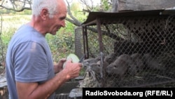 Володимир Яковенко у себе на подвір'ї. Ямпіль. Серпень 2023