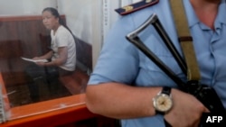 Ethnic-Kazakh Chinese citizen Sayragul Sauytbay in court in Zharkent earlier this month.