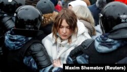 На акции протеста в Москве, 23 января 2021 года 